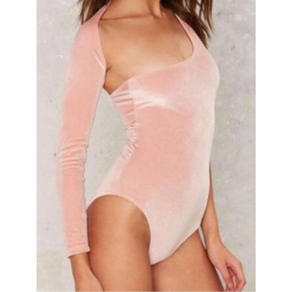 NWT Jaded London Blush Velvet One-Shoulder Bodysuit